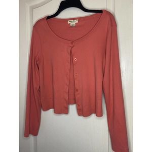 EDDIE BAUER LS Button Front Cardigan Sweater: Coral Cropped Small